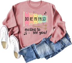 HONTOUTE Do Re Mi Fa So Excited to See You Graphic Sweatshirt for Womens Music Class Long Sleeve Fall Crewneck Tees Top