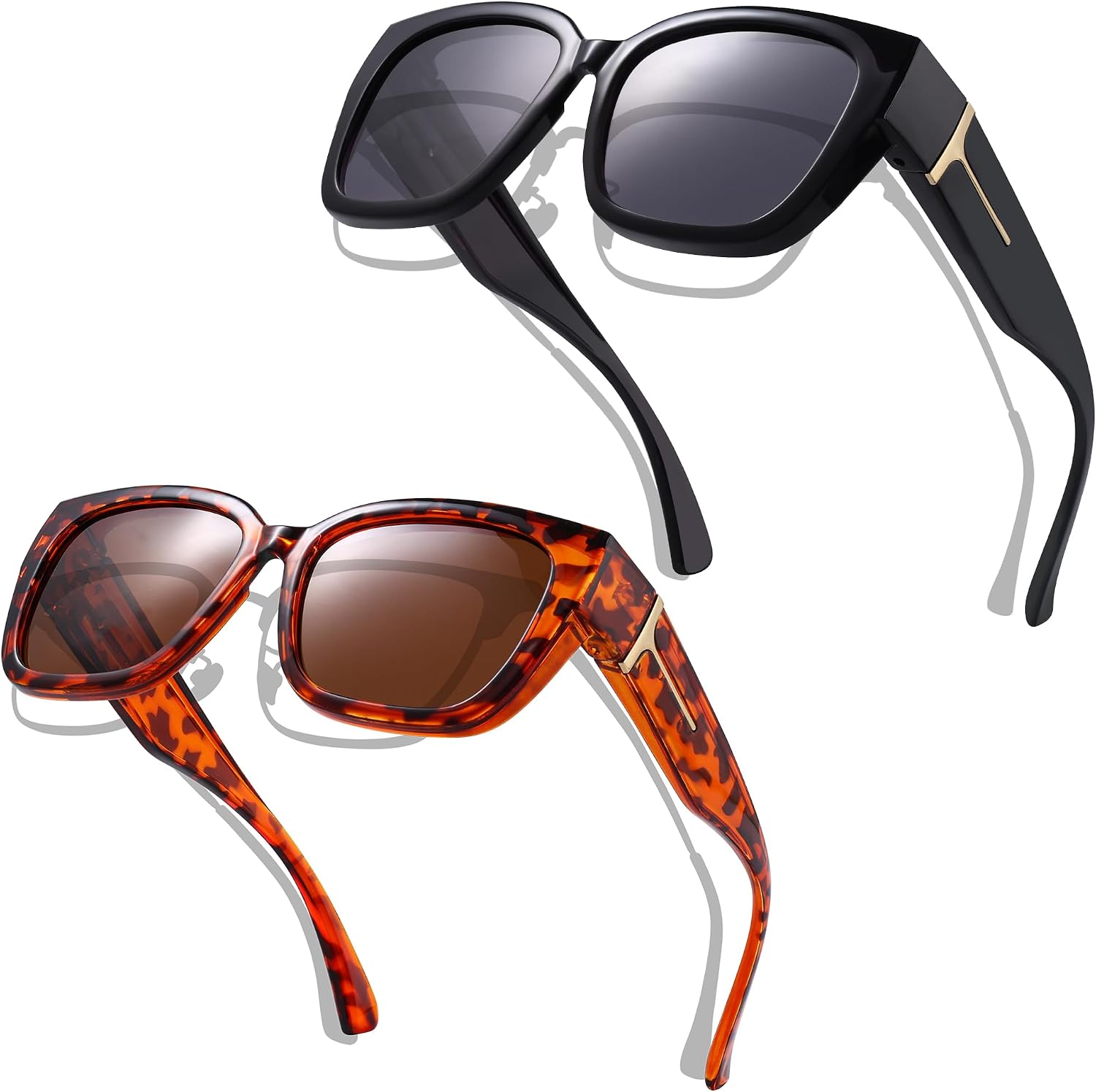 KesaPlan 2 Pack Polarized Fit Over Glasses Sunglasses for Women Men, Oversized Square Wrap Around Shades UV Protection