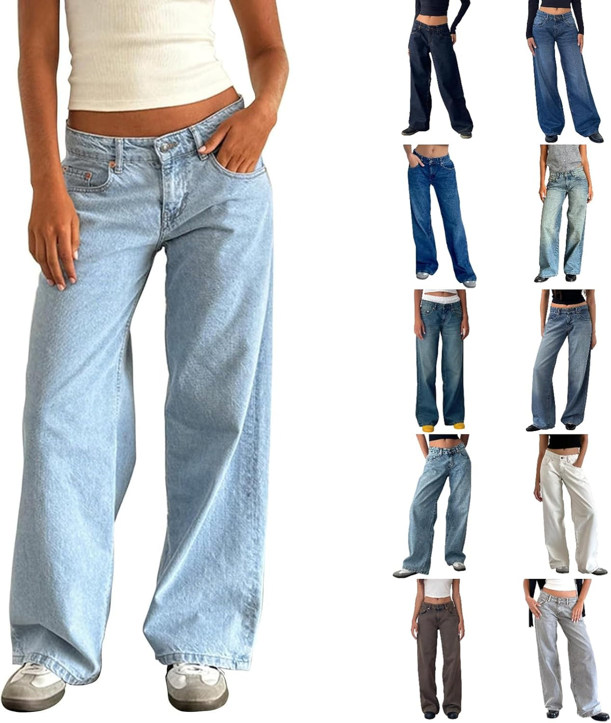 Womens Low Rise Jeans Trendy Y2K Baggy Straight Wide Leg Jeans Casual Loose Boyfriend Denim Pants