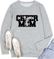 TSIIUO Cheer Mom Sweatshirt for Women Funny Cheerleading Mom T-Shirt Long Sleeve Tee Cheerleader Mama Pullover Tops