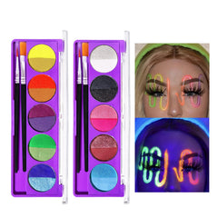 2 Packs Water Activated Eyeliner Palette, Halloween Neon Rainbow Colorful Face Body Paint Colored Liner Makeup Matte Eyeliner with Eyeliner Brushes