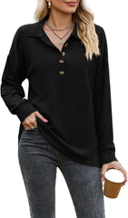 Women's Sweatshirts Casual Long Sleeve Lapel Sweatshirt Loose Fit Solid Color Button Trendy Pullover Top 2025