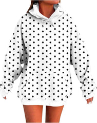 Oversized Polka Dot Adjustable Hoodies Roomy Stylish Sweatshirts with Hood Cute Front Pocket Long Sleeve Tops