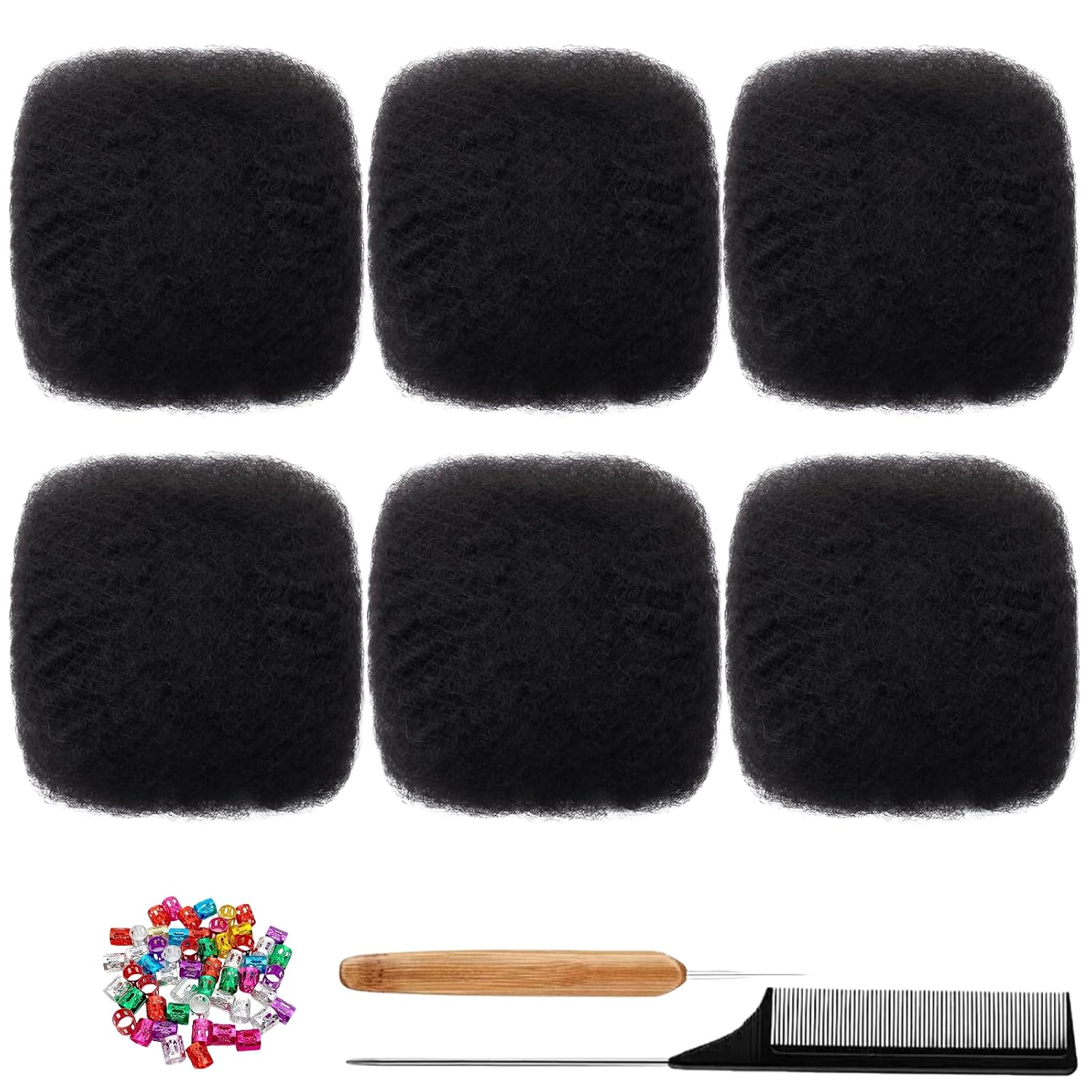 Afro Kinkys Bulk Human Hair for, Loc Repair, Twists, Afro Kinky Curly Human Hair Bulk Hair For Dreadlocks Extensions Bulk Human Braiding Hair (1B# 8inch 30g/Pack)