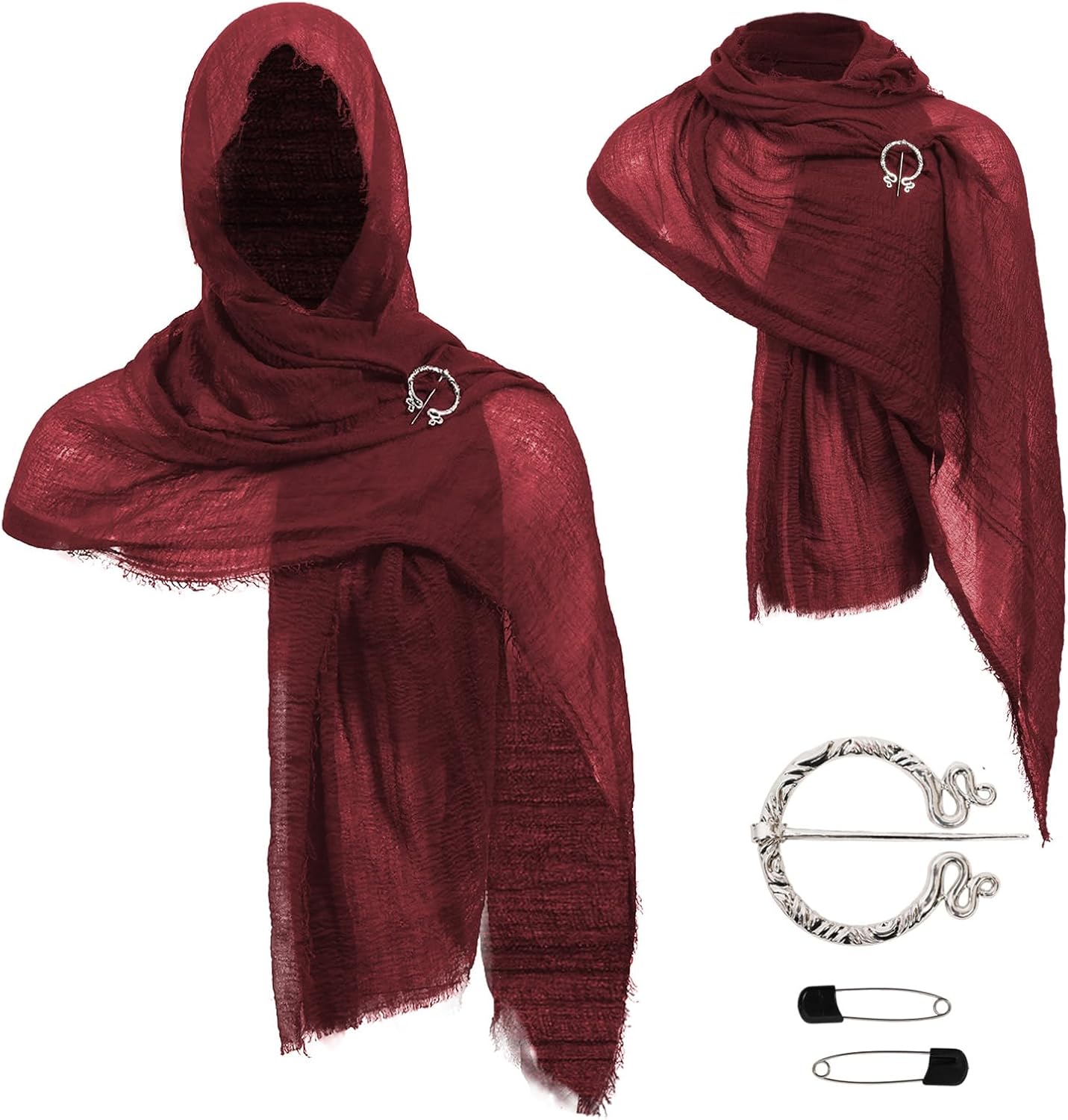 Post Apocalyptic Hooded Shawl Scarf Medieval Renaissance Cowl Cloak Cape Viking Wizard Costume Accessories for Men Women