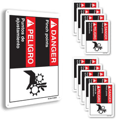 Danger Pinch Points (Bilingual Spanish) ANSI Danger Aluminum Sign 10 Inch x 7 Inch - 10 Pack