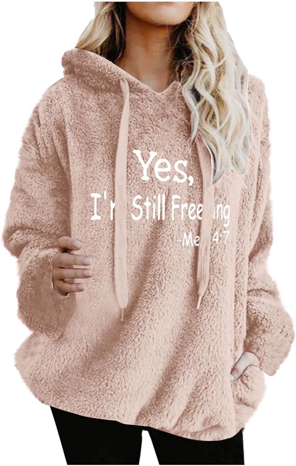 Womens Sherpa Pullover Hoodie with Pockets Fuzzy Fleece Sweatshirt Long Sleeve Oversized Plaid Fluffy Jacket Coat