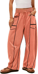 Womens Baggy Wide Leg Harem Pants Casual Summer Y2K Palazzo Pant Drawstring Elastic Waist Lounge Trouser with Pockets