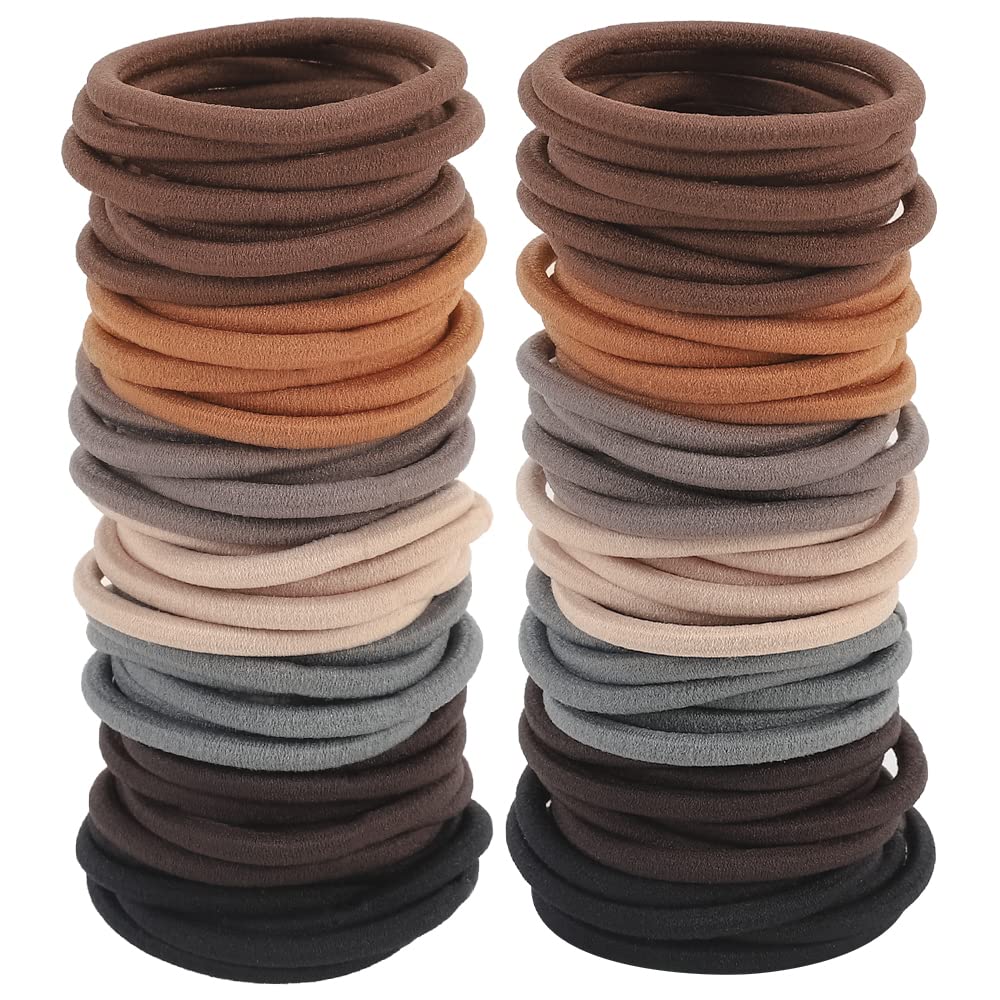 100pcs Womens Elastics Hair Tie, 4MM Black Ponytail Holders Hair Bands, 2 Inch in Diameter Elastic Band for Medium to Thick Hair (4mm Black)