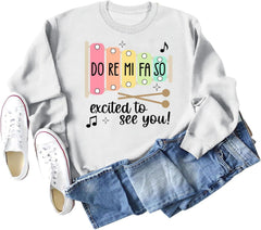 HONTOUTE Do Re Mi Fa So Excited to See You Graphic Sweatshirt for Womens Music Class Long Sleeve Fall Crewneck Tees Top