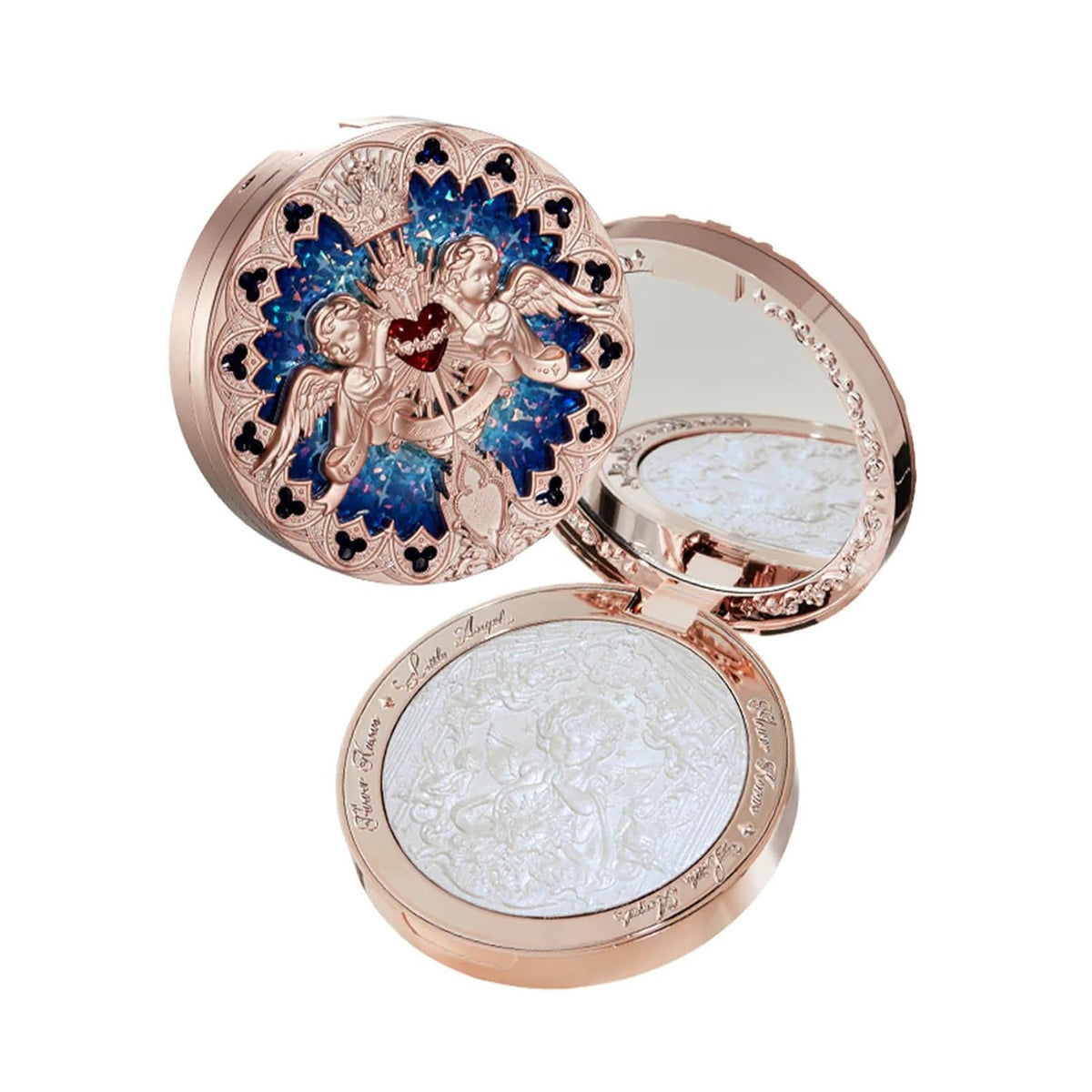 Flower Knows Little Angel Embossed Highlighter-Rosy Pearl Highlighter Powder,Dreamy Pink Shimmer,Long-Lasting Soft Ethereal Glow,Feather-Light,Soft Sculpting Velvet Finish(L01 Eros's Fable)
