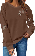 Halloween Sweatshirt for Womens Fall Fashion 2025 Loose Crew Neck Sweatshirts Ghost Print Spooky Season Pullover