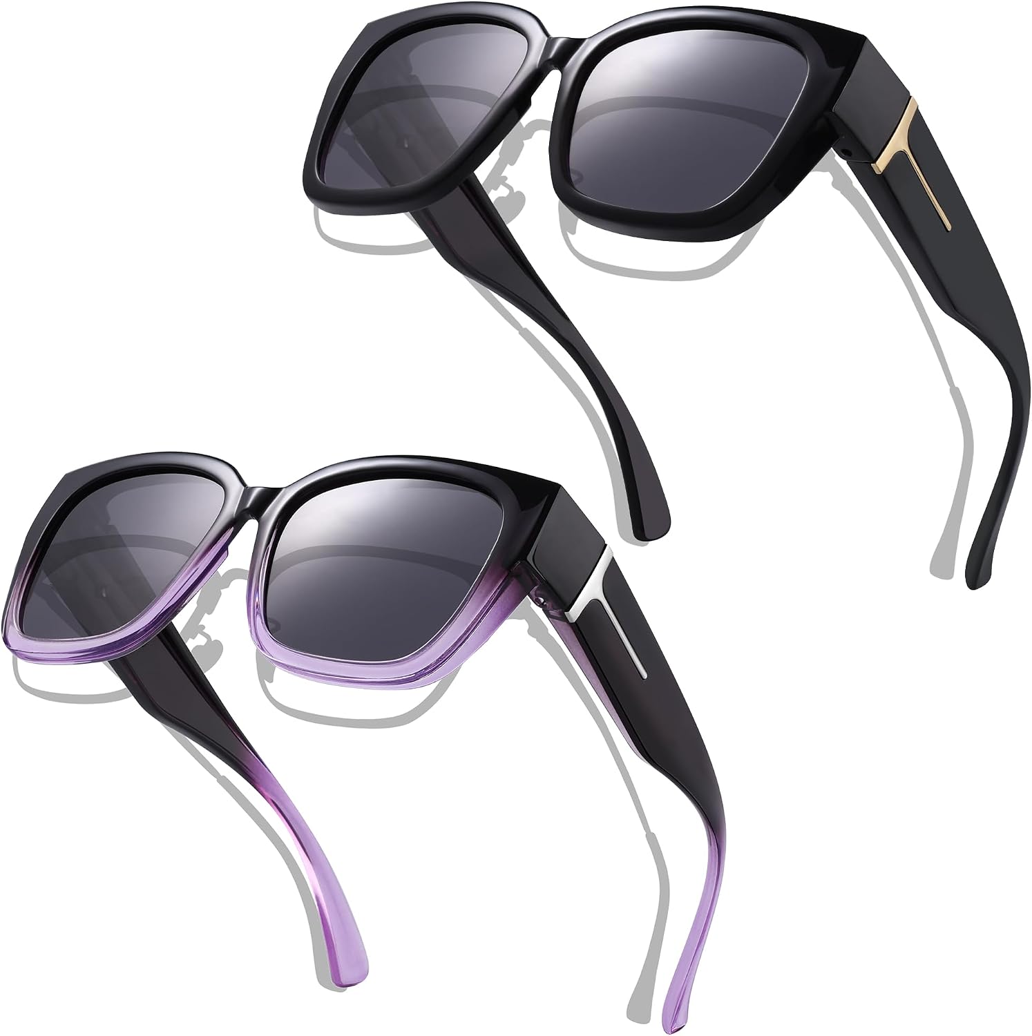 KesaPlan 2 Pack Polarized Fit Over Glasses Sunglasses for Women Men, Oversized Square Wrap Around Shades UV Protection