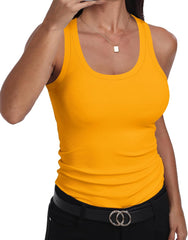 GEMBERA Womens Scoop Neck Sleeveless Racerback Ribbed Knit Slim Fitted Basic Tank Top Shirt