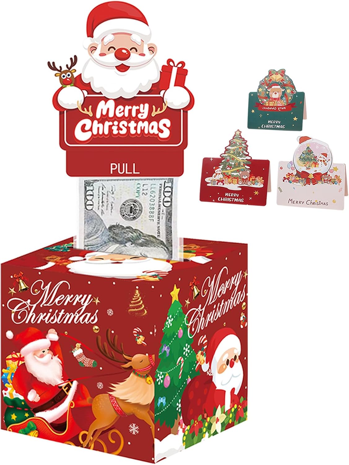 Christmas Money Pull Box for Cash Gifts - Surprise Money Holder with 50 Bags, Creative Gift Box for Kids & Adults, Fun Way to Give Cash for Christmas