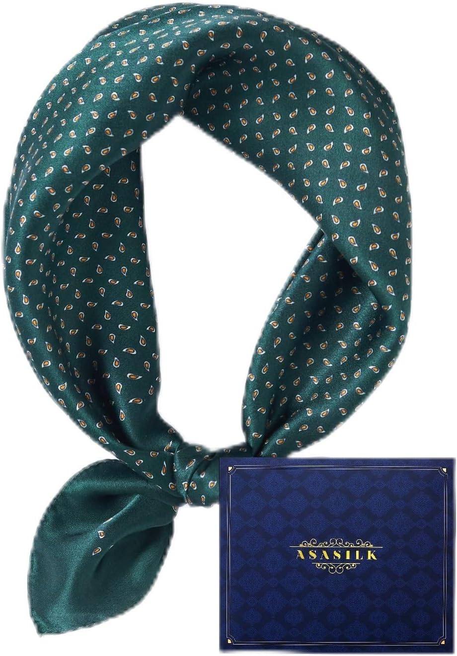 Men's Silk Scarf - 100% Mulberry Silk, 12 Momme Silk For Men, 21" x 21" Square Scarf with Gift Bag and Free Cowhide
