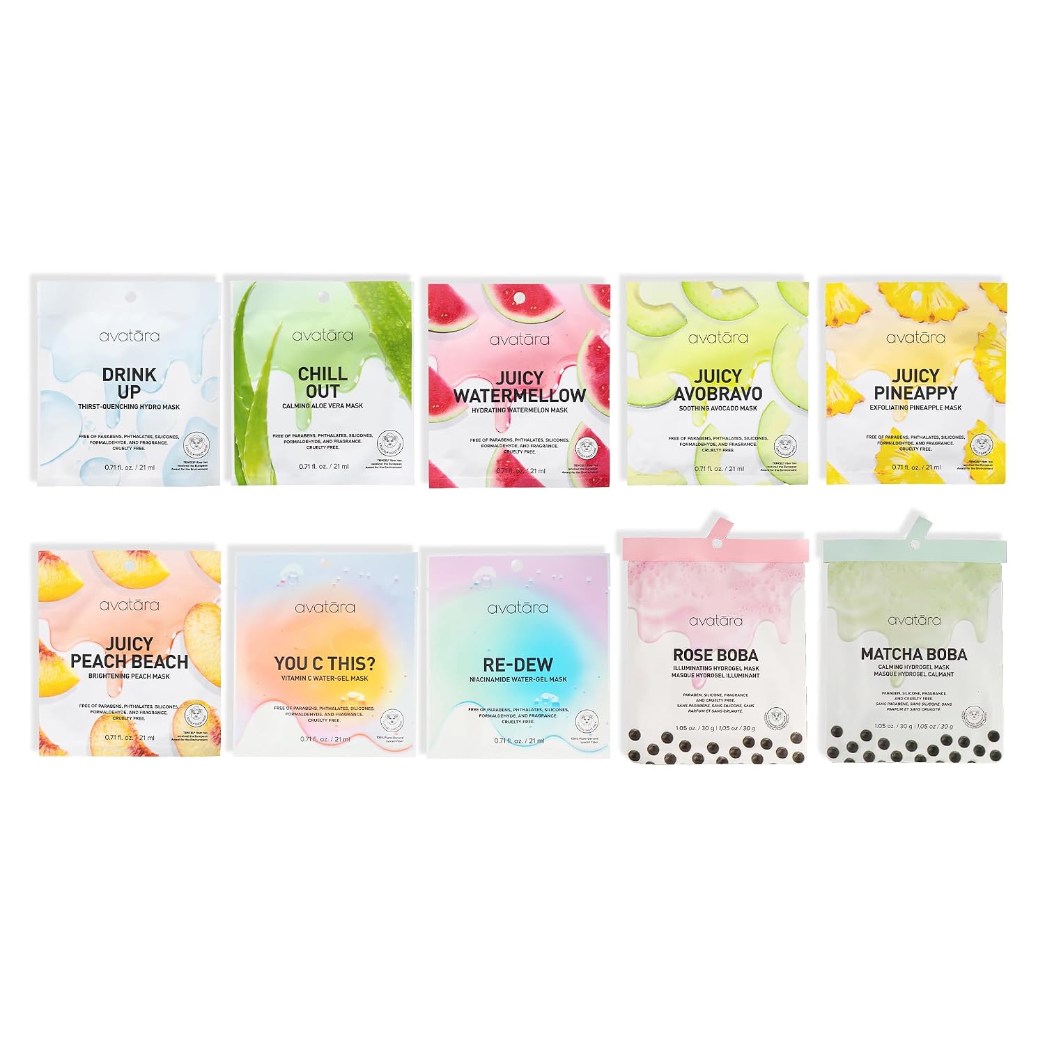 Avatara Dewy Daydream 6-Pack Water-Gel Mask, You C This? Vitamin C Masks, 3 Pack & Re-Dew Niacinamide Water-Gel Masks, 3 Pack | 0.71 fl.oz /21 mg