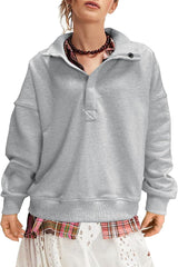 Casual Sweatshirts for Women Trendy Long Sleeve Quarter Button Pullover Tops Lightweight Shirts Loose Fall Clothes