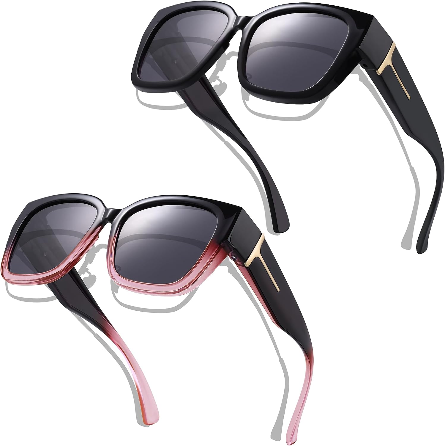 KesaPlan 2 Pack Polarized Fit Over Glasses Sunglasses for Women Men, Oversized Square Wrap Around Shades UV Protection