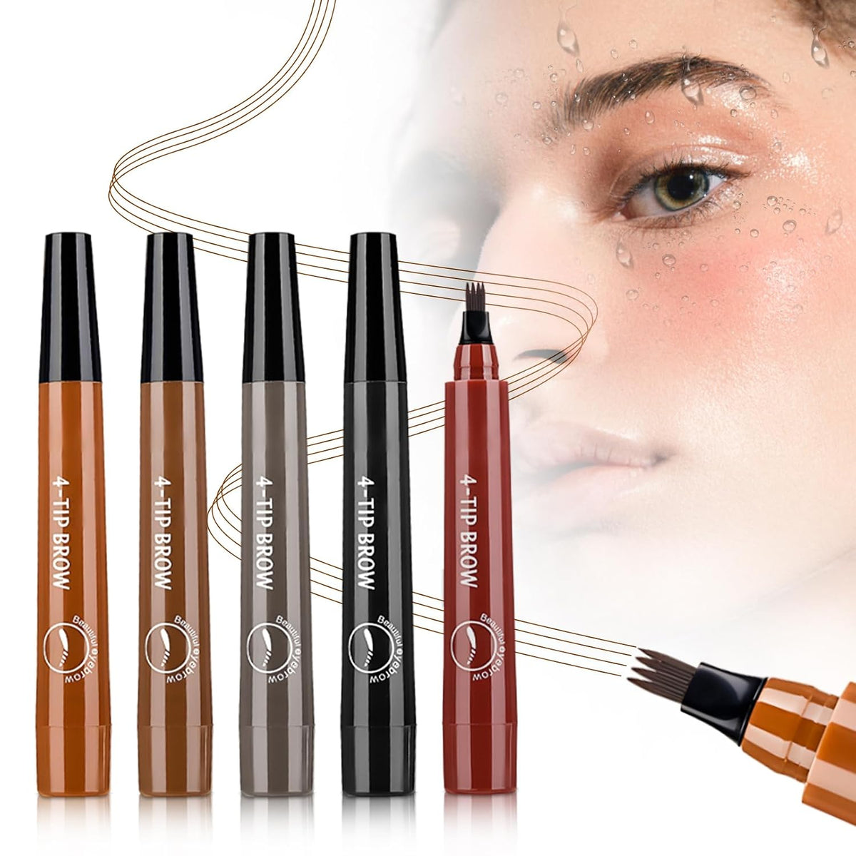 Eyebrow Contouring Pen, 2025 New Magic Eyebrow Pencil, 3D Waterproof Eyebrow Pens, 4 Tip Precise Eye Brow Makeup Pen for Women Creates Natural Looking Brows Effortlessly (Natural Black)