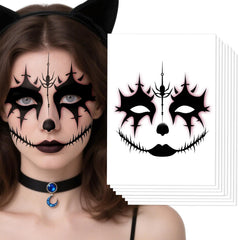 8Pcs Halloween Scary Semi Face Tattoos, Spooky Halloween Face Tattoos Stickers, Face Temporary Tattoos,Face Makeup Tattoo Stickers for Halloween Cosplay Party DIY Decorations