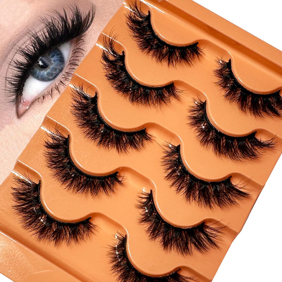 False Eyelashes Fluffy Lashes D Curl Faux Mink Lashes Cat Eye Lashes Wispy Fake Lashes Fox Eye Manga Lashes Volume Strip Lashes 5 Pairs Pack by YILATAO(5Pairs-pa08-fense-fox)