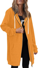 Long Zip Up Jackets for Women Trendy Casual Loose Fit Oversized Hoodie Plain Tunic Sweat Shirts Comfort Trench Coat
