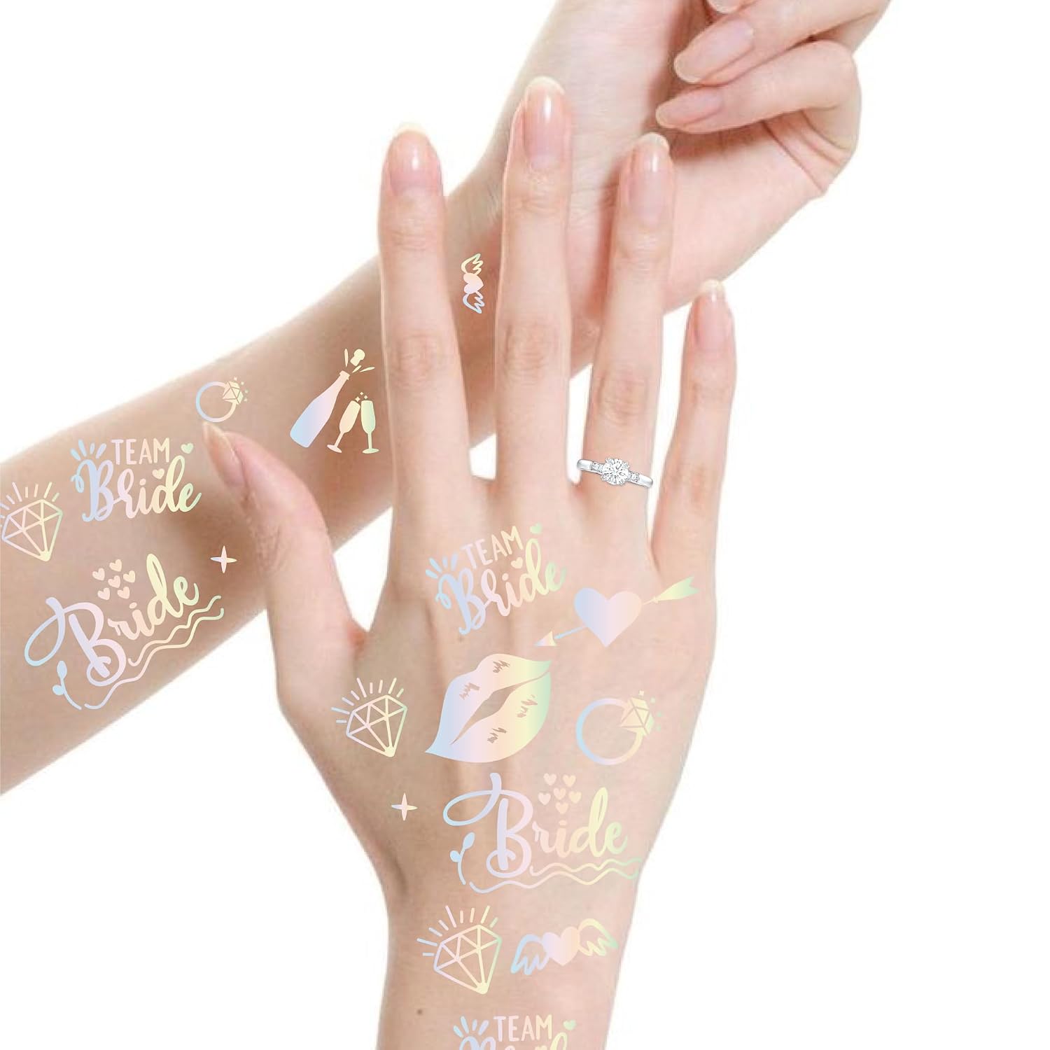 Bride's Babes Bachelorette Party Tattoos, Iridescent Bride Tribe Temporary Tattoos for Bachelorette Party Bridesmaid Favors Decorations(Ido)