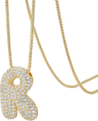 PAVOI 14K Gold Plated Cubic Zirconia Bubble Letter Initial Necklaces for Women | Gold Balloon Necklace Letter | Chunky Pendant Necklaces