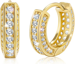 Luxury D-VVS1 Moissanite Huggie Hoops, 925 Sterling Silver 11mm Tiny Hoop Earrings 18K White Yellow Gold Plated Hypoallergenic for Women & Men Fashion Jewelry Gift