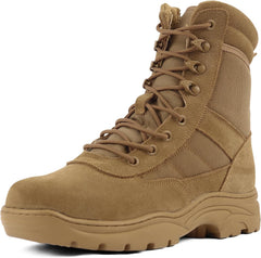 QUNLON Men's Military Side Zipper Tactical Boots Lightweight Breathable 8 inch Combat Outdoors Boots