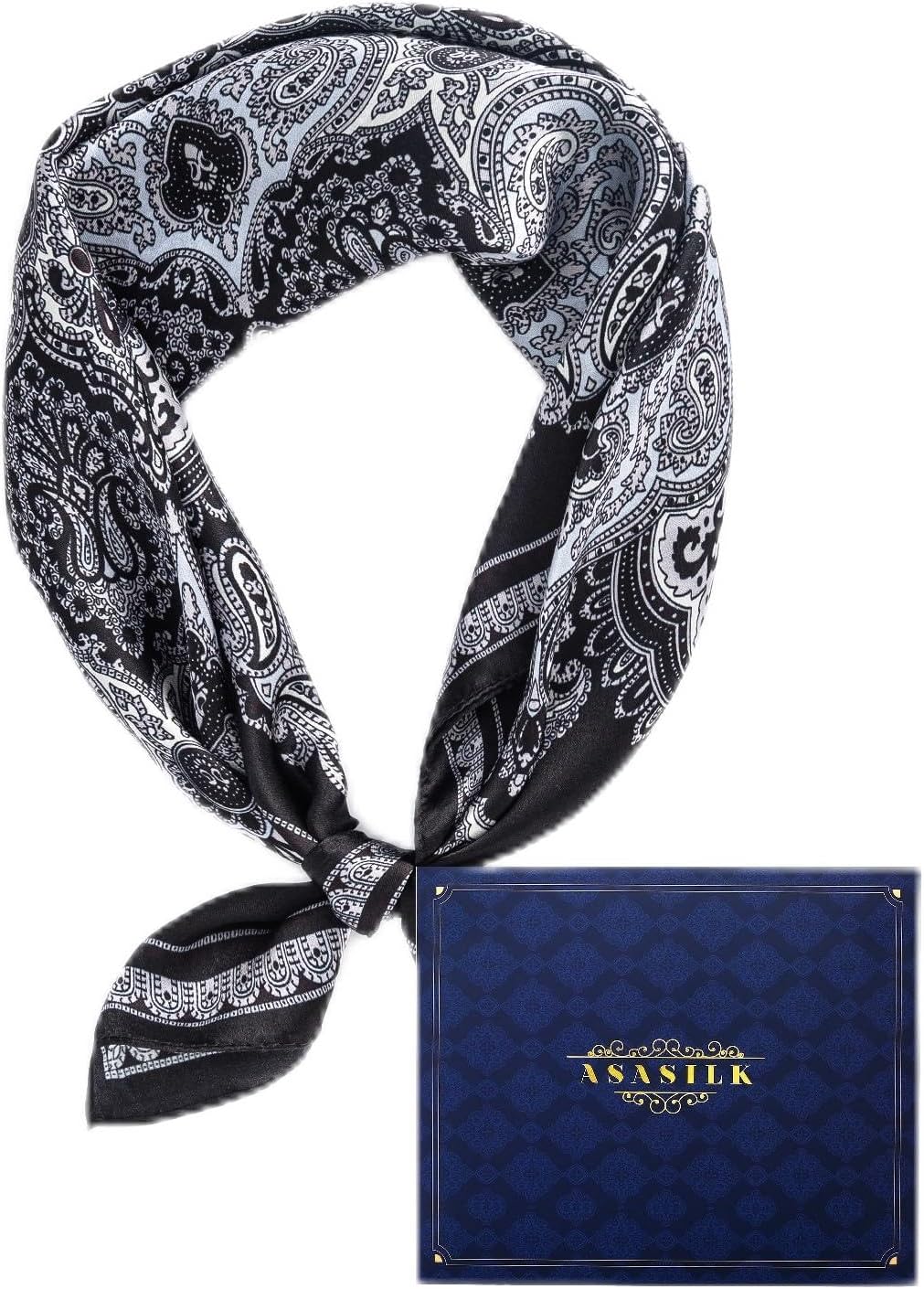 Men's Silk Scarf - 100% Mulberry Silk, 12 Momme Silk For Men, 21" x 21" Square Scarf with Gift Bag and Free Cowhide