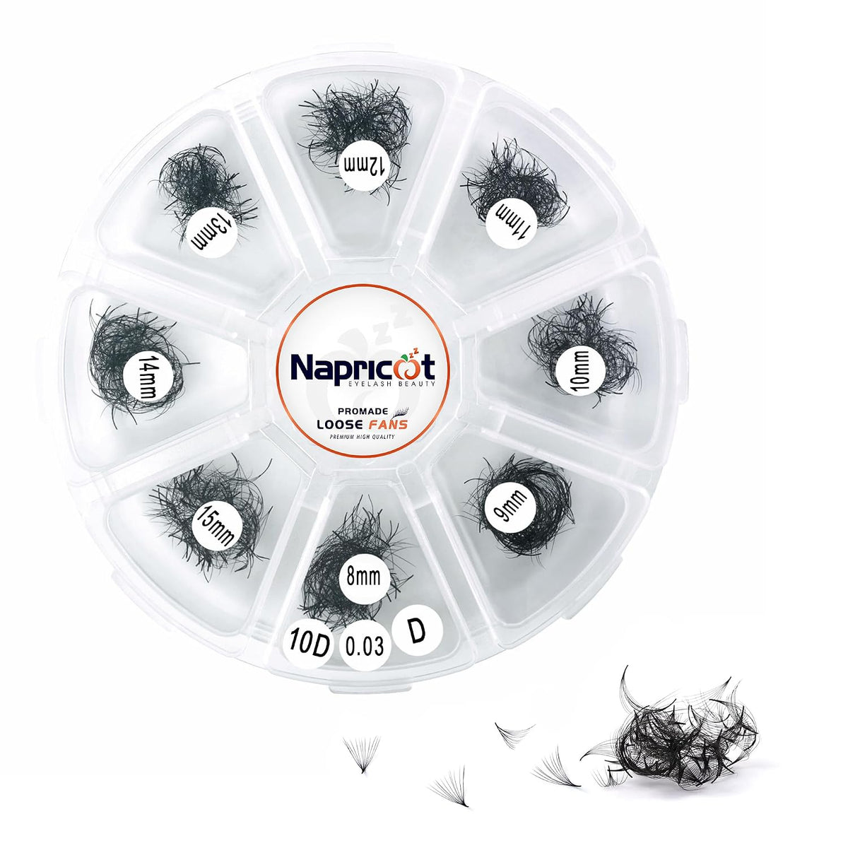 1000 Promade Fans - 10D 0.07 Mix 8-15mm CC Curl, Napricot Volume Lash Fans for Eyelash Extensions, Promade Lash Fans for Eyelash Extensions, Middle Stem, Fluffy, Soft – Bonus 2 Pairs Eye Pads Included