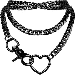 paloli Women's Slip Chain Rainbow Heart O-Ring Chunky Chain Necklace, Rays Cuban Long Layered Jewelry, Adjustable Lariat Y-Necklace Heart Loop Choker
