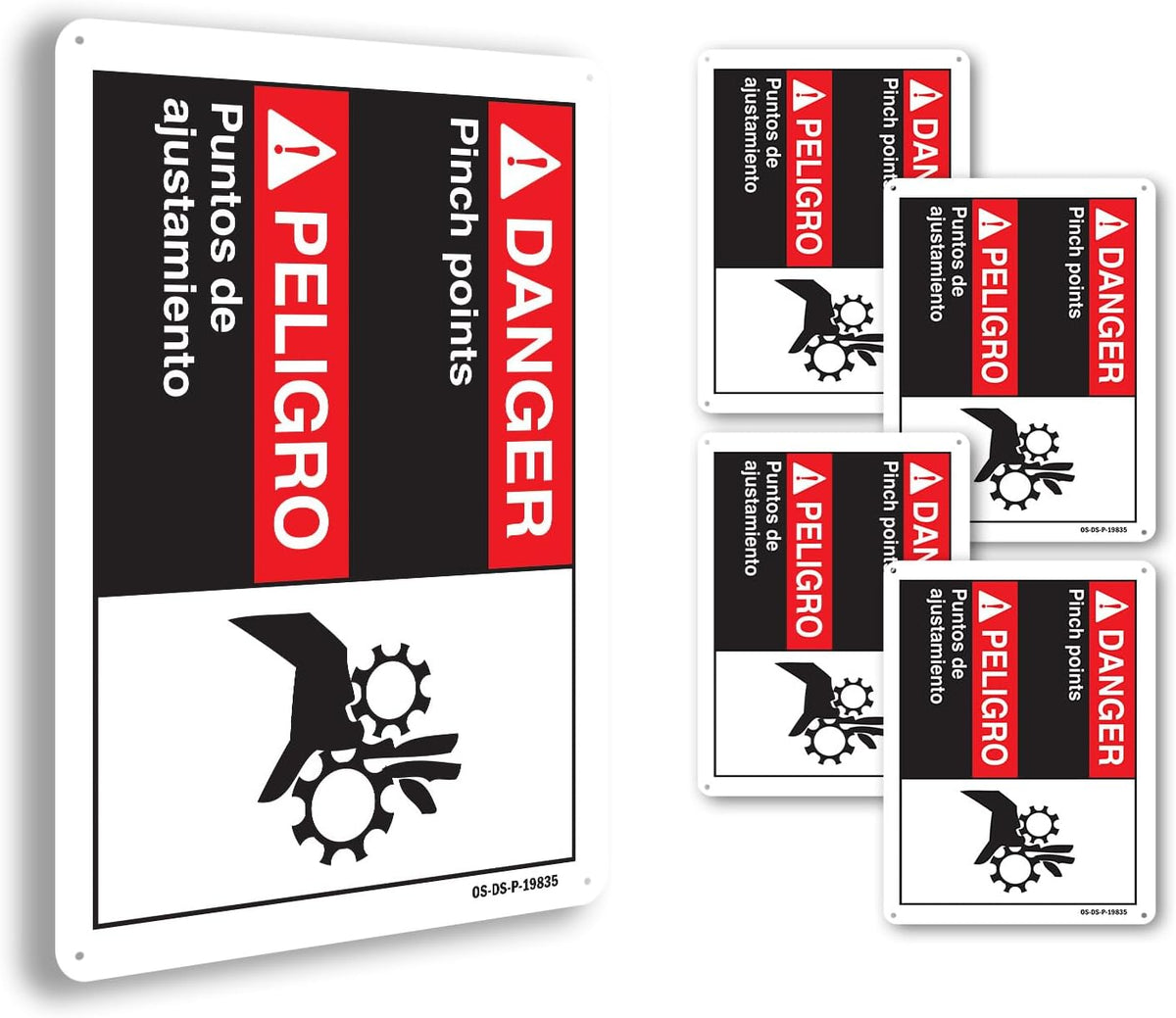 Danger Pinch Points (Bilingual Spanish) ANSI Danger Aluminum Sign 10 Inch x 7 Inch - 10 Pack