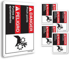 Danger Pinch Points (Bilingual Spanish) ANSI Danger Aluminum Sign 10 Inch x 7 Inch - 10 Pack