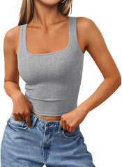 Trendy Queen Women's Summer Square Neck Tank Tops Workout Cropped Ribbed Summer Camisole Sleeveless Clothes 2025