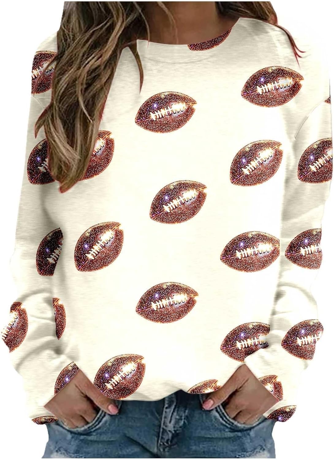 Game Day Shirt for Women Sequin Football Sweatshirt Crewneck Long Sleeve Pullover Tops Holiday Mardi Gras Sweatshirts