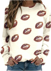 Game Day Shirt for Women Sequin Football Sweatshirt Crewneck Long Sleeve Pullover Tops Holiday Mardi Gras Sweatshirts