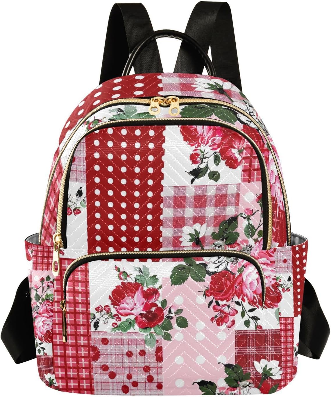 Flower Patchwork Mini Backpack Purse for Women Fashion Quilted Backpack Small Travel Daypack, 8.5L