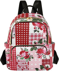 Flower Patchwork Mini Backpack Purse for Women Fashion Quilted Backpack Small Travel Daypack, 8.5L