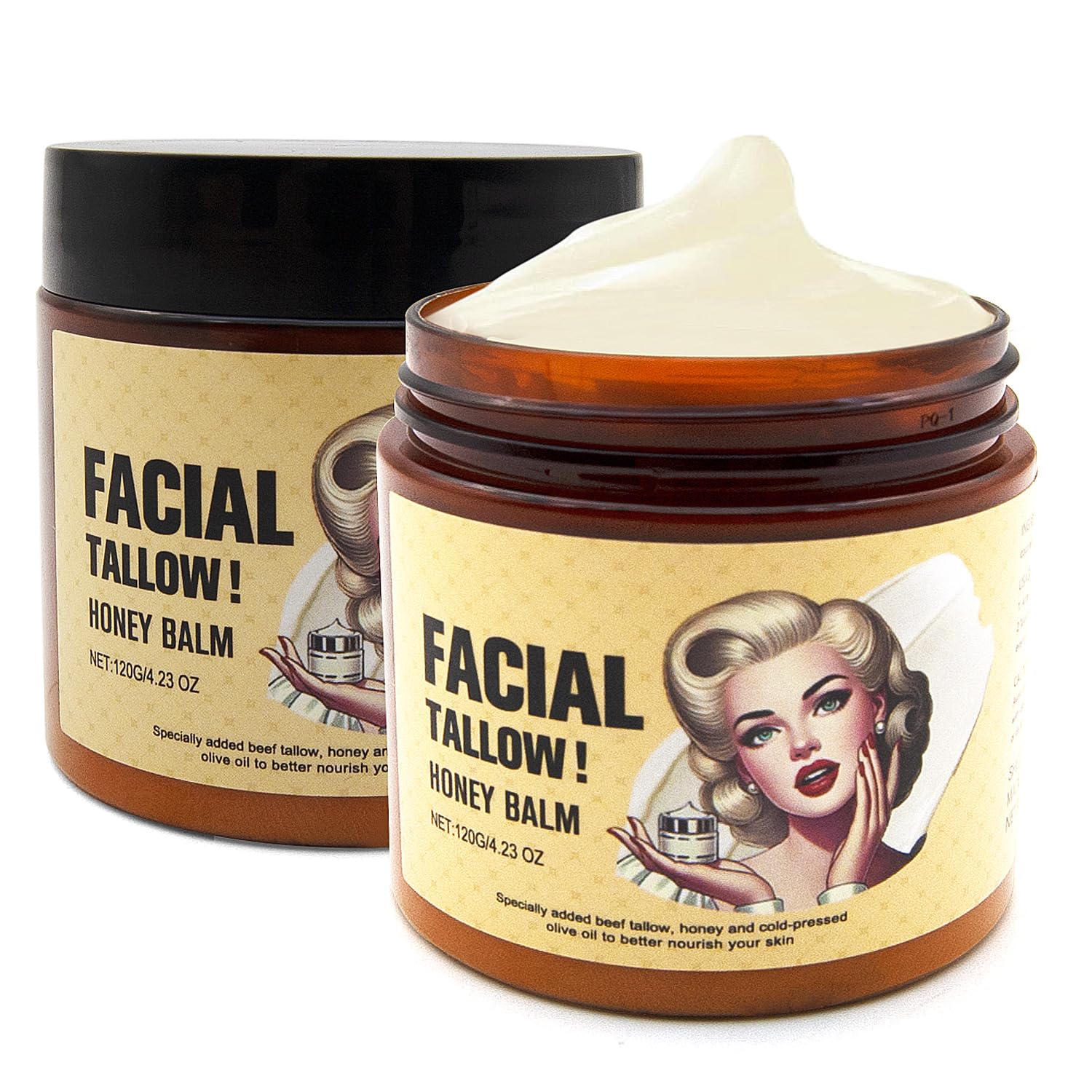 Beef Tallow for Skin,Tallow and Honey Balm,Tallow Face Moisturizer Beef Tallow for Face,Grass Fed Grass Finished Organic Faces Cream,Moisturizer,Body Lotion,Skin Care,Body Cream(1PC)