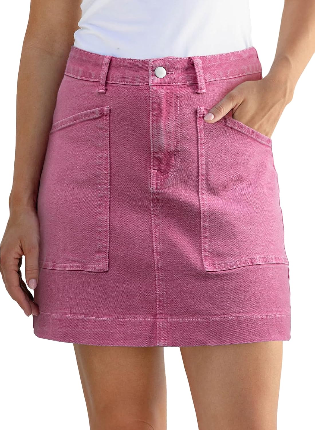 Sidefeel Women's Jean Skirt High Waisted Stretch Casual Summer Zimbaplatinum Denim Skirt with Pockets