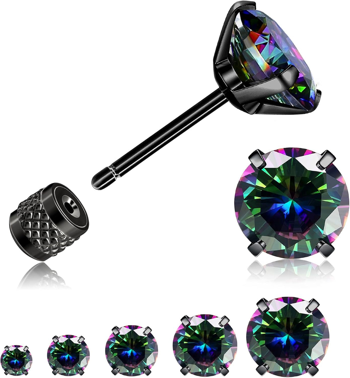 316L Surgical Stainless Steel Threadless Flat Back Earrings 2-6mm Hypoallergenic CZ Cartilage Earrings Studs Set Push-in Flat Back Stud Earrings Tragus Helix Piercing Jewelry for Women and Men