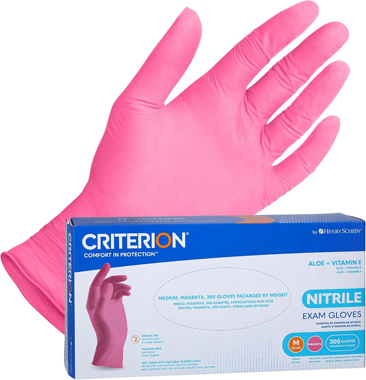 Henry Schein Criterion Nitrile Exam Gloves, Magenta Pink, 200/Box, Latex-Free, Powder-Free, Soothing Formula with Vitamin E