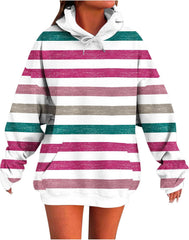 Womens Fall Hoodie Color Block Oversized Thin Fleece Lined Hooded Sweatshirt Loose Casual Comfy Sports Outfits Tops