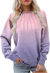 Sweatshirt for Womens Crew Neck Long Sleeve Gradient Pullover Tops Soft Outfits Casual Lightweight Pleated Clothes
