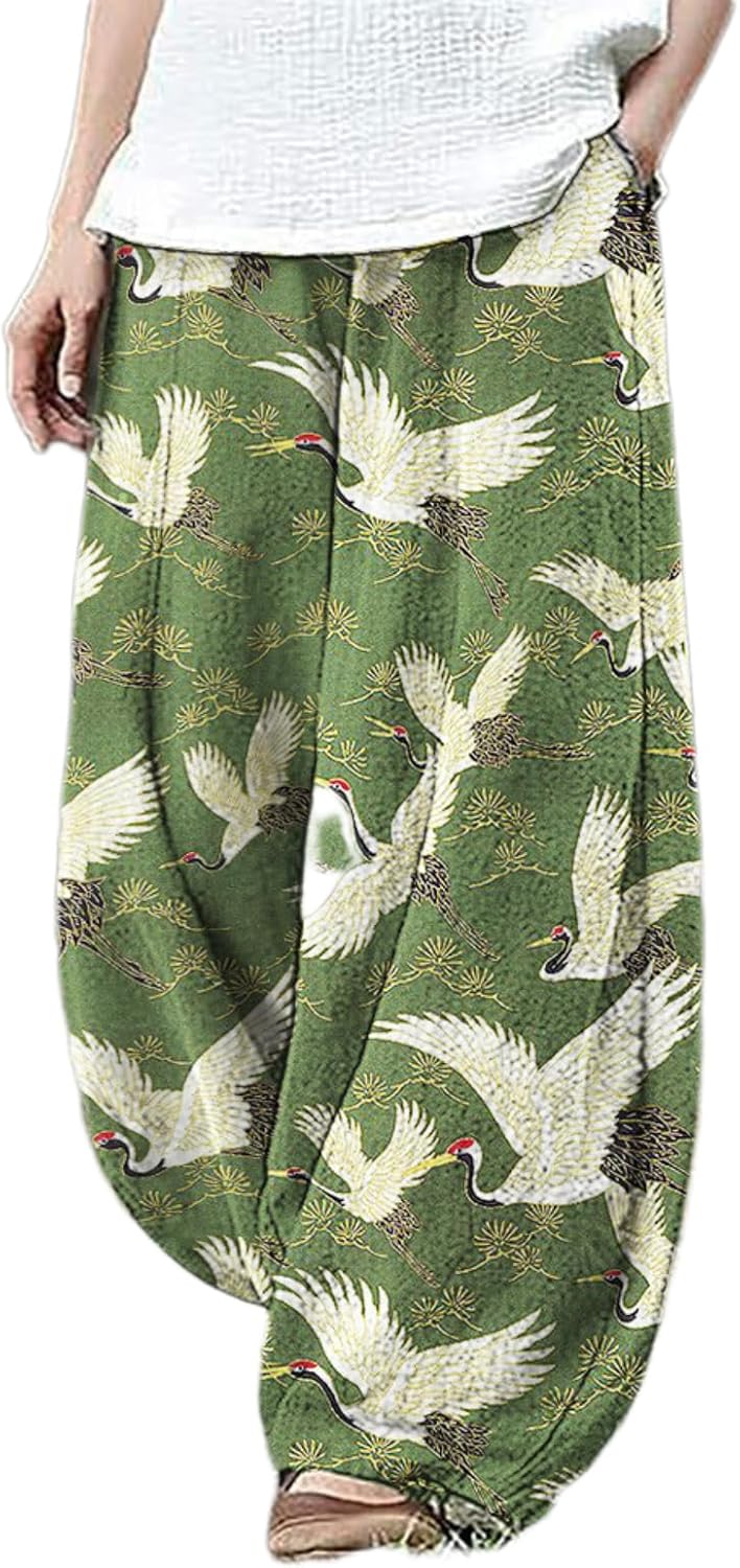 Cute Printed Harem Pants for Women Casual Lightweight Loose Elastic Waist Trousers