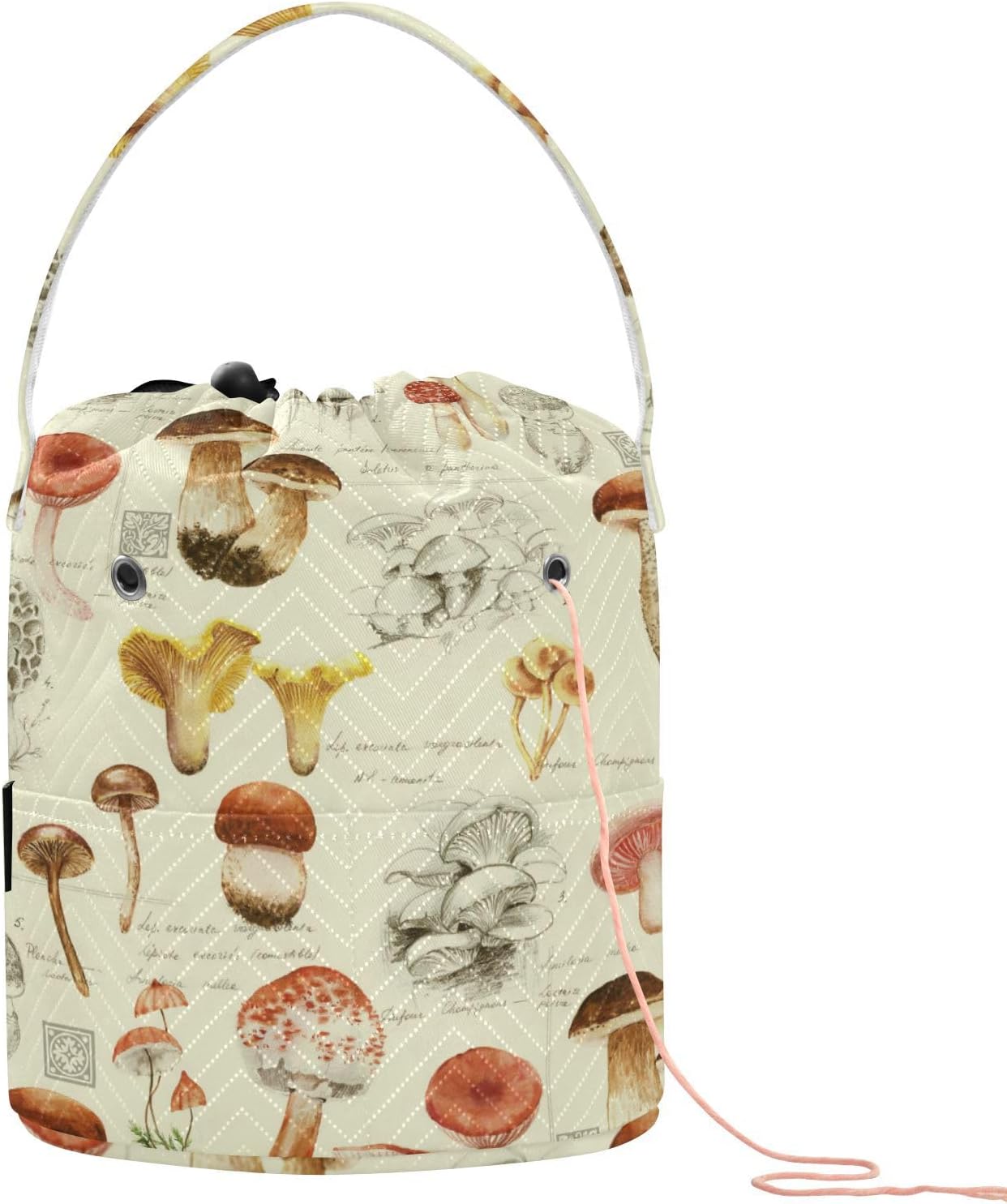 Yarn Storage Knitting Basket Bin, Polyester Crochet Bag 8.3x11 in Pockets Dividers Box Organizer with Handle Marble Moroccan Tiles Seamless Geometric Pattern White Lines