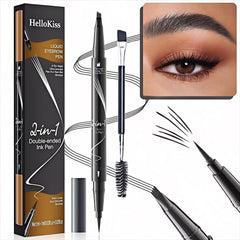 Two Eyebrow Pencils, 2025 NEW Waterproof Magic Eyebrow Pencil, Dual-Ended 3D Microblading Eyebrow Pen with 4 Tip & Eyebrow Brush, Makeup Long-Lasting Eyebrow Pen for Women (02#Dark Brown*2)